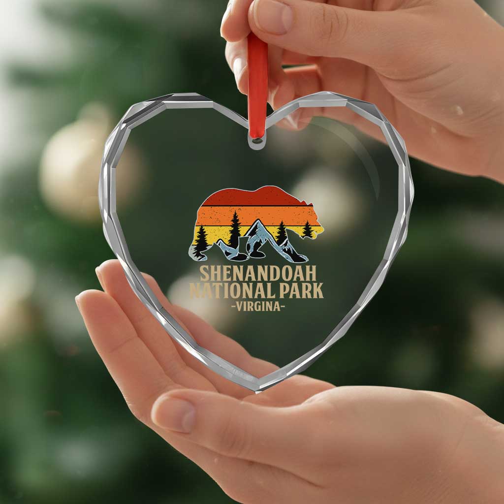 Shenandoah National Park Heart Crystal Glass Ornament Vintage Virginia Mountains Bear