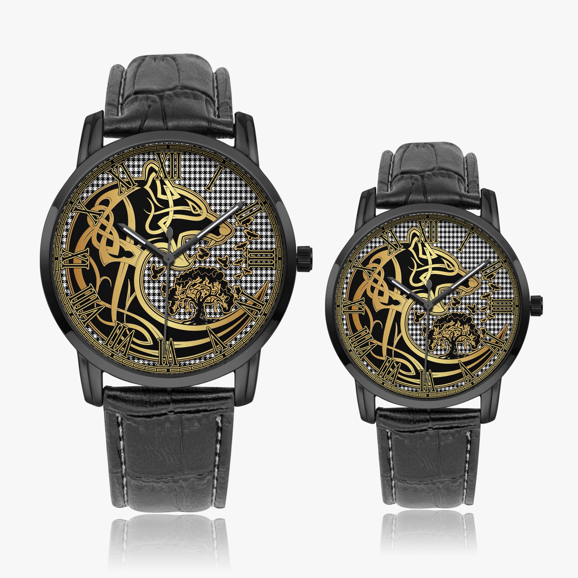 shepherd-tartan-watch-with-leather-trap-tartan-instafamous-quartz-leather-strap-watch-golden-celtic-wolf-style