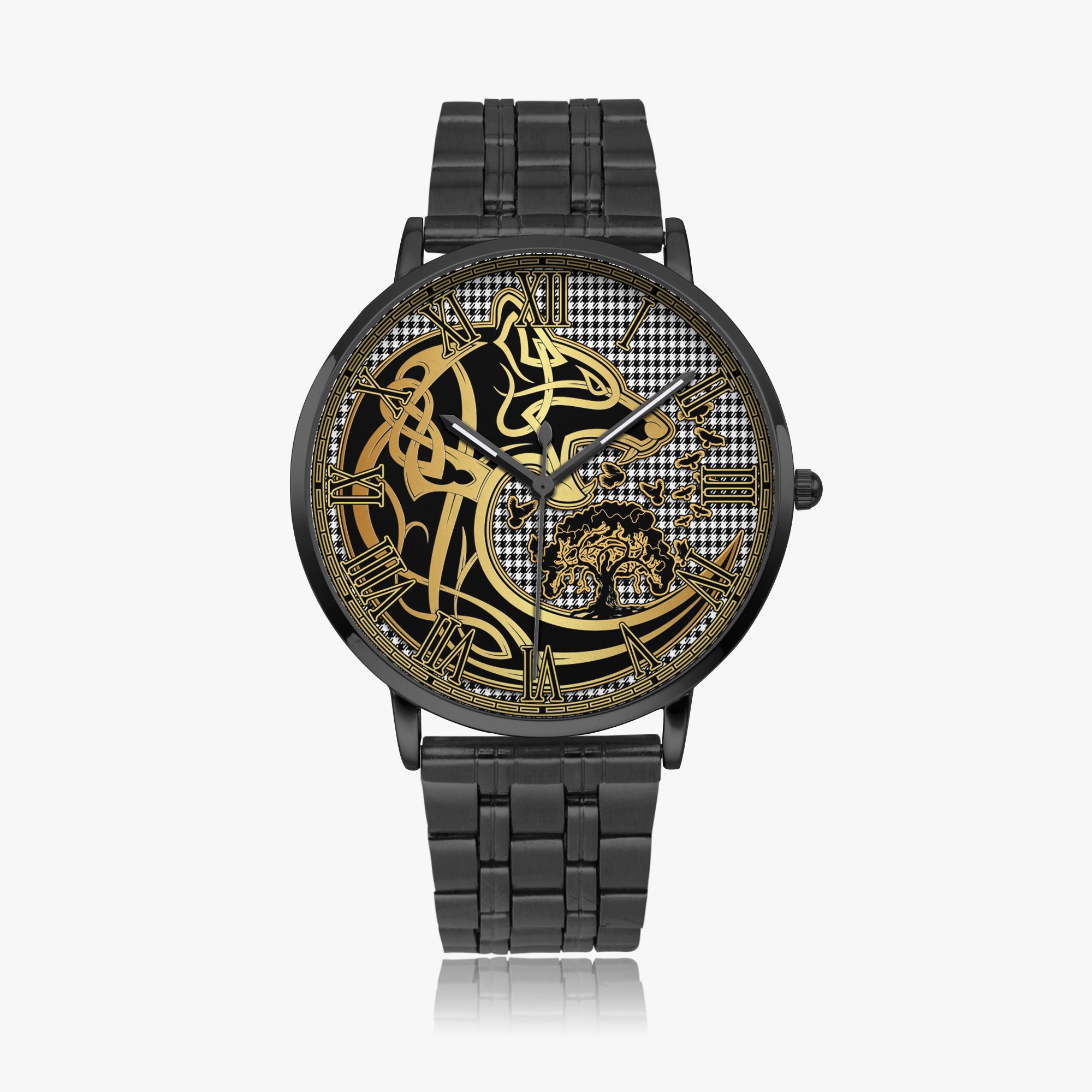 shepherd-tartan-watch-with-stainless-steel-trap-tartan-instafamous-quartz-stainless-steel-watch-golden-celtic-wolf-style