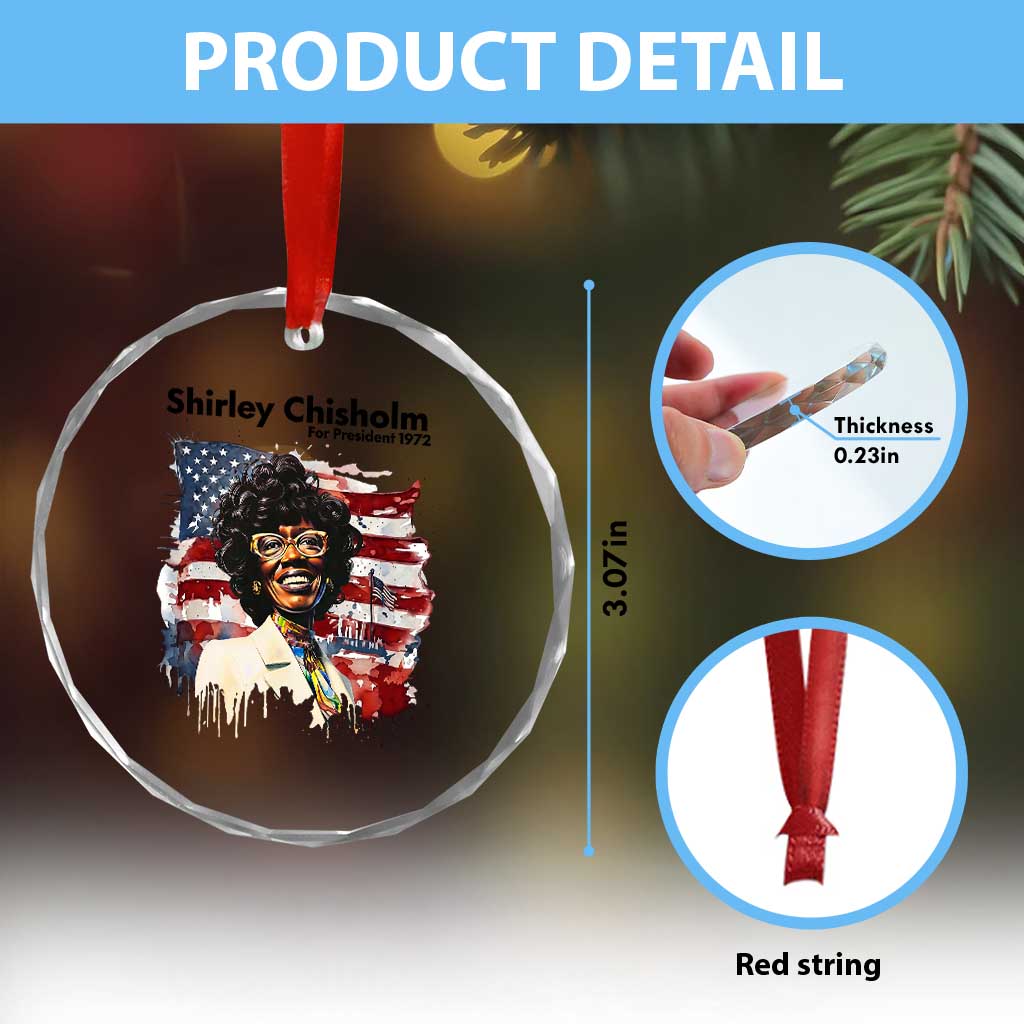 Shirley Chisholm For President 1972 With American Flag Crystal Glass Ornament