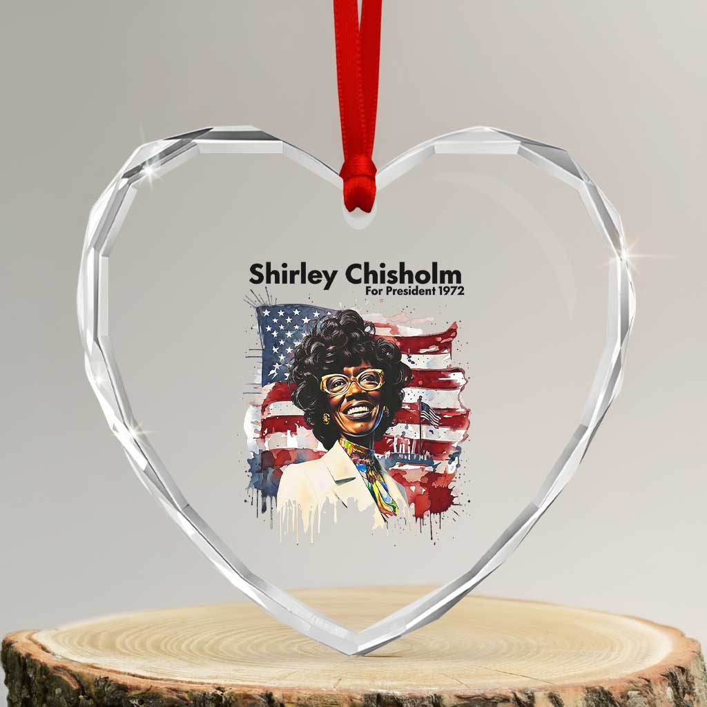 Shirley Chisholm For President 1972 With American Flag Heart Crystal Glass Ornament