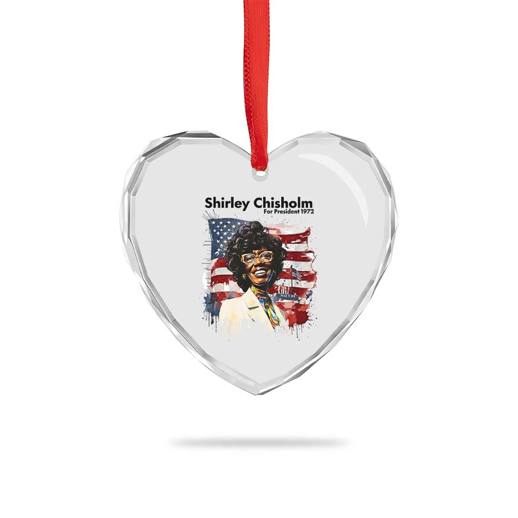 Shirley Chisholm For President 1972 With American Flag Heart Crystal Glass Ornament
