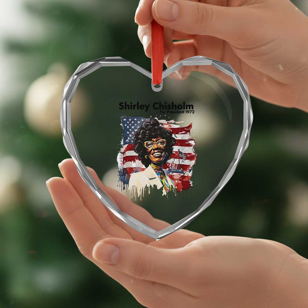 Shirley Chisholm For President 1972 With American Flag Heart Crystal Glass Ornament