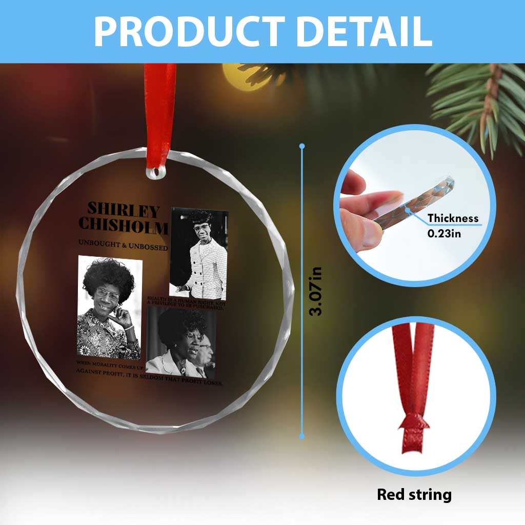 Shirley Chisholm Unbought And Unbossed Crystal Glass Ornament Vintage Feminist Poster