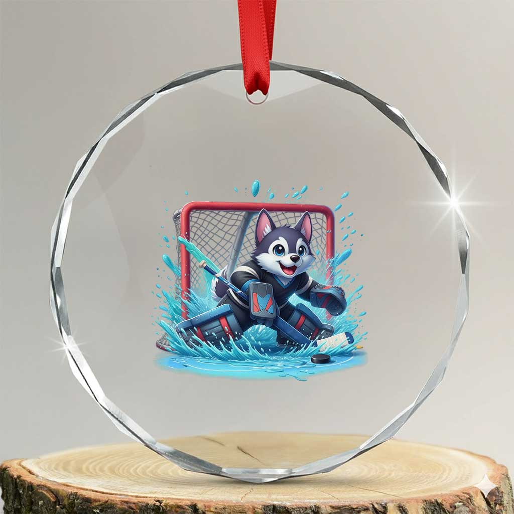Siberian Husky Ice Hockey Player Crystal Glass Ornament Funny Goalie Gift - Wonder Print Shop