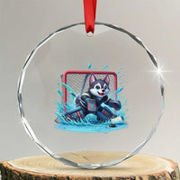 Siberian Husky Ice Hockey Player Crystal Glass Ornament Funny Goalie Gift - Wonder Print Shop