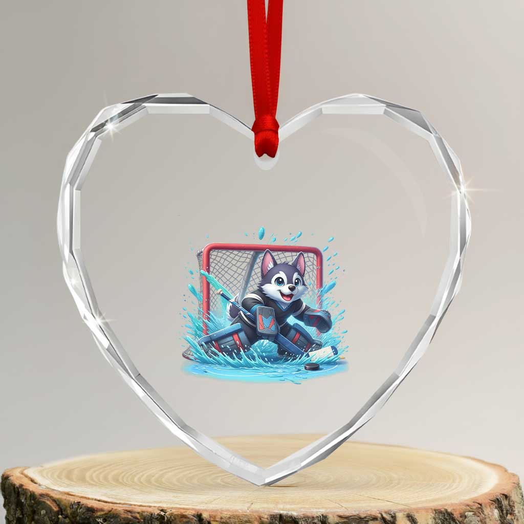 Siberian Husky Ice Hockey Player Heart Crystal Glass Ornament Funny Goalie Gift - Wonder Print Shop