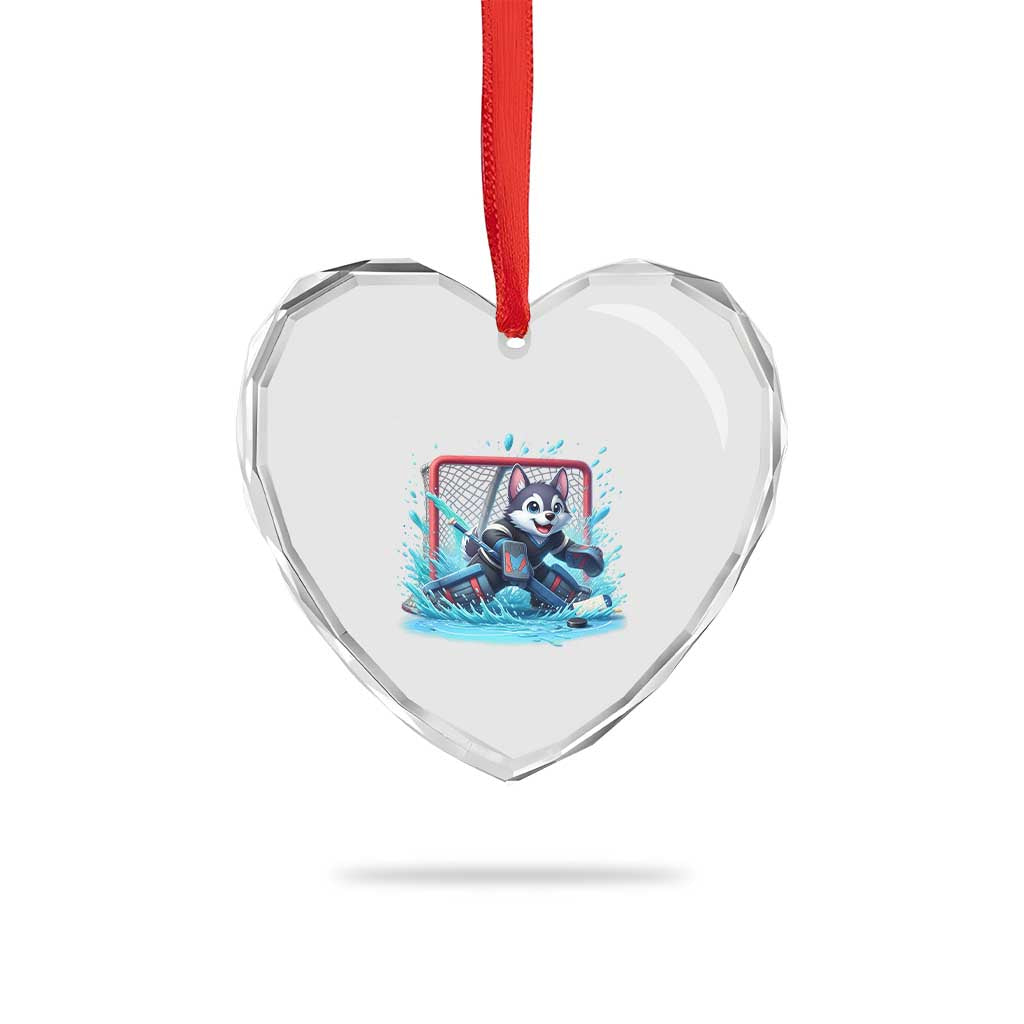 Siberian Husky Ice Hockey Player Heart Crystal Glass Ornament Funny Goalie Gift - Wonder Print Shop