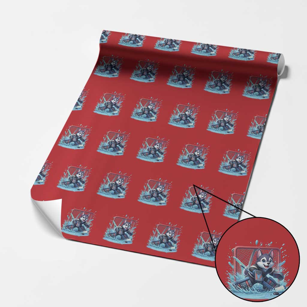Siberian Husky Ice Hockey Player Wrapping Paper Roll Funny Goalie Gift - Wonder Print Shop