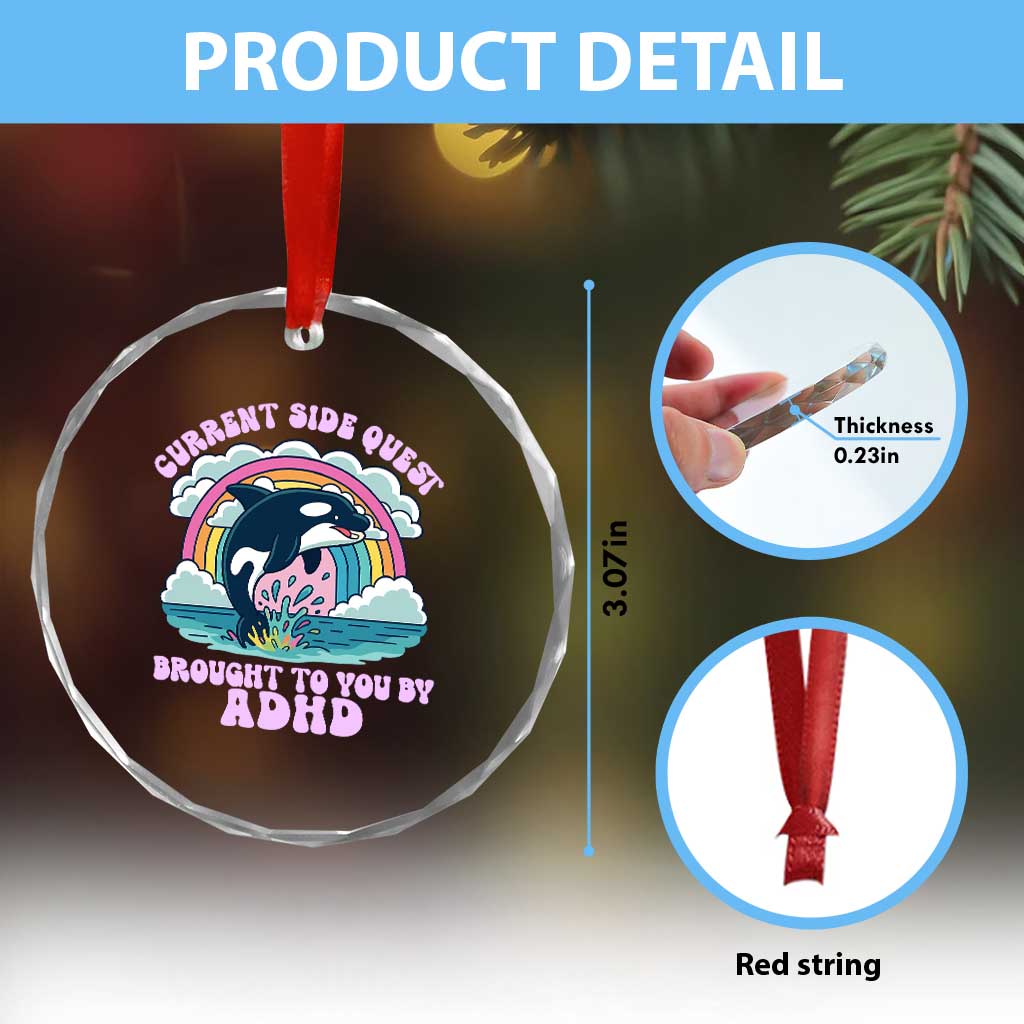 Side Quest ADHD Crystal Glass Ornament Funny Neurodivergent Meme TS10