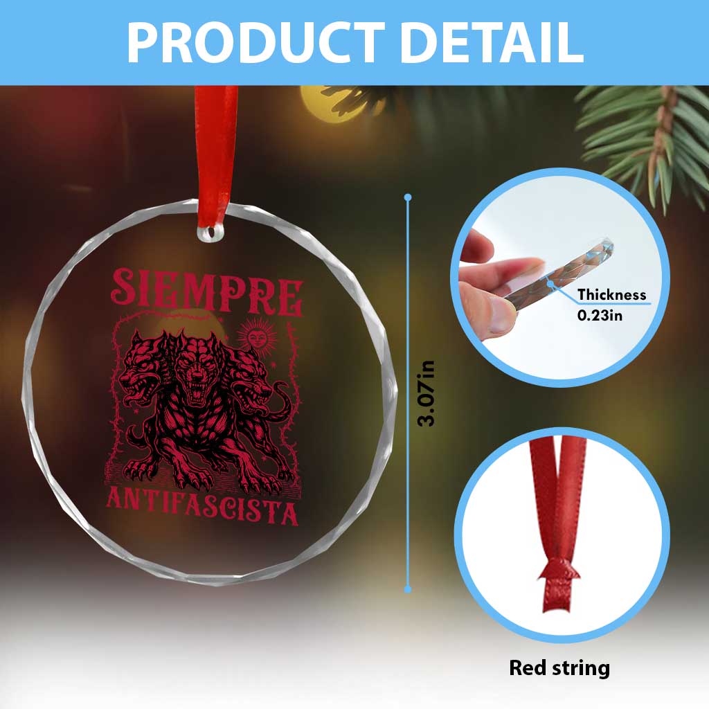 Siempre Antifascista Crystal Glass Ornament Anti Fascism Protest Vintage Hydra Dog