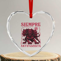 Siempre Antifascista Heart Crystal Glass Ornament Anti Fascism Protest Vintage Hydra Dog