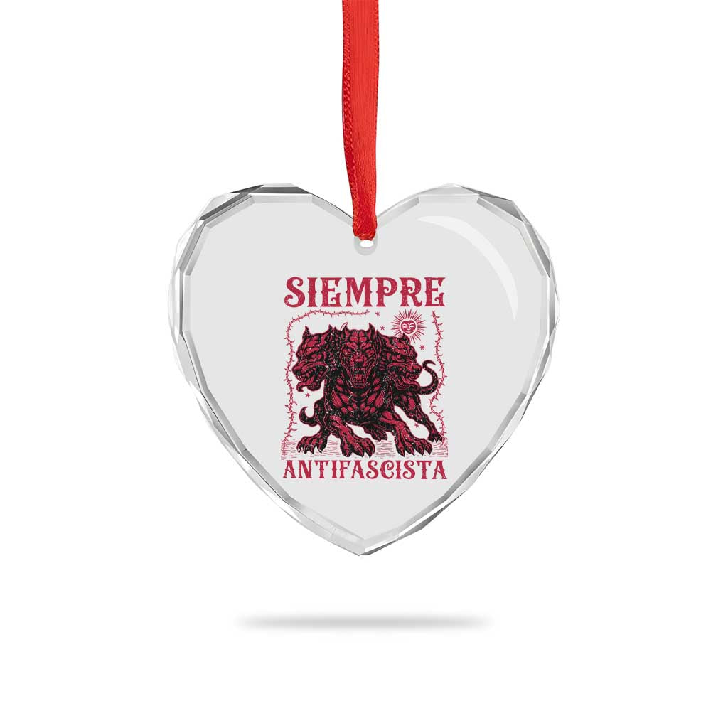 Siempre Antifascista Heart Crystal Glass Ornament Anti Fascism Protest Vintage Hydra Dog