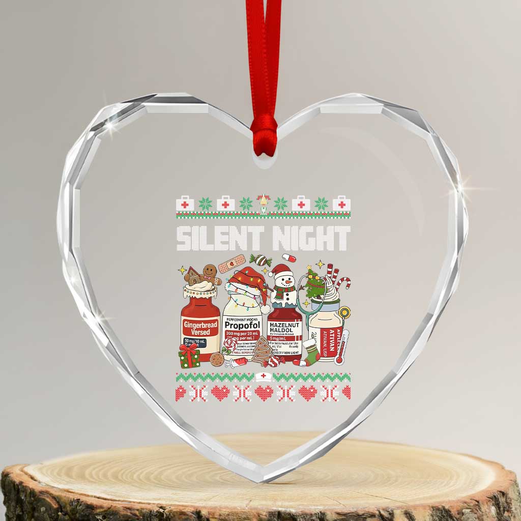 Silent Night Christmas Heart Crystal Glass Ornament Funny ICU Nurse Xmas - Wonder Print Shop