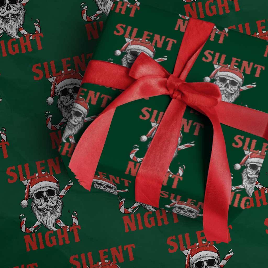 Silent Night Skull Christmas Wrapping Paper Roll Creepy Santa Gothic Holiday - Wonder Print Shop