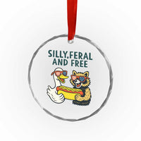 Silly Feral and Free Crystal Glass Ornament Funny Goose and Raccoon 4th of July Patriotic TS02