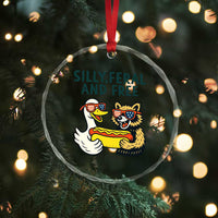 Silly Feral and Free Crystal Glass Ornament Funny Goose and Raccoon 4th of July Patriotic TS02