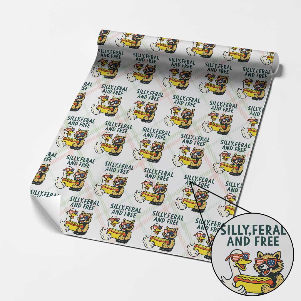 Silly Feral and Free Wrapping Paper Roll Funny Goose and Raccoon 4th of July Patriotic - Wonder Print Shop