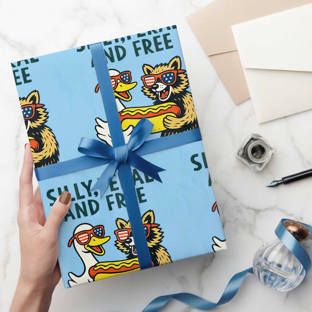 Silly Feral and Free Wrapping Paper Roll Funny Goose and Raccoon 4th of July Patriotic - Wonder Print Shop