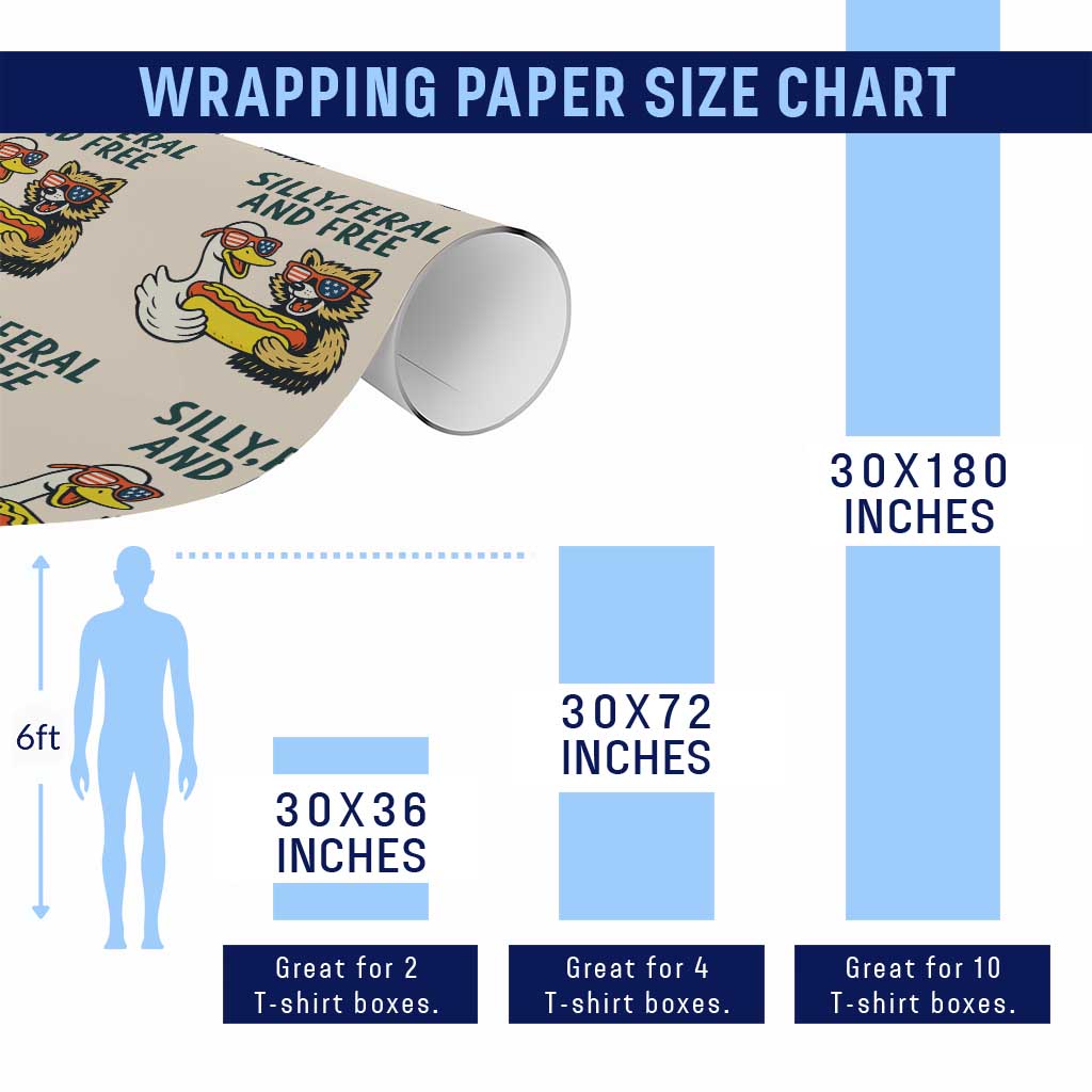 Silly Feral and Free Wrapping Paper Roll Funny Goose and Raccoon 4th of July Patriotic - Wonder Print Shop