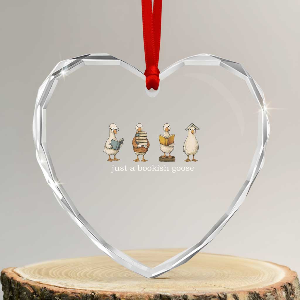 Silly Goose Book Club Heart Crystal Glass Ornament Funny Bookish Book Lover