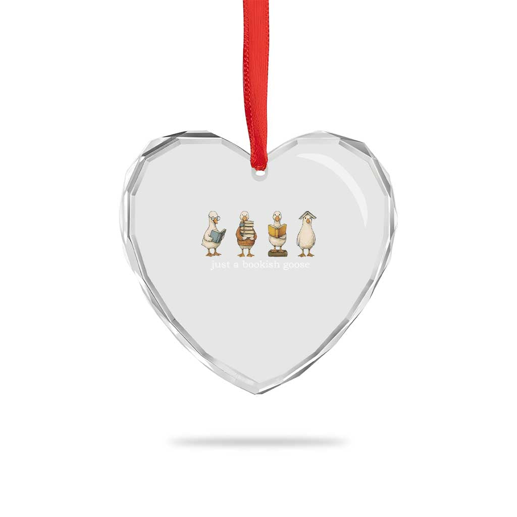 Silly Goose Book Club Heart Crystal Glass Ornament Funny Bookish Book Lover