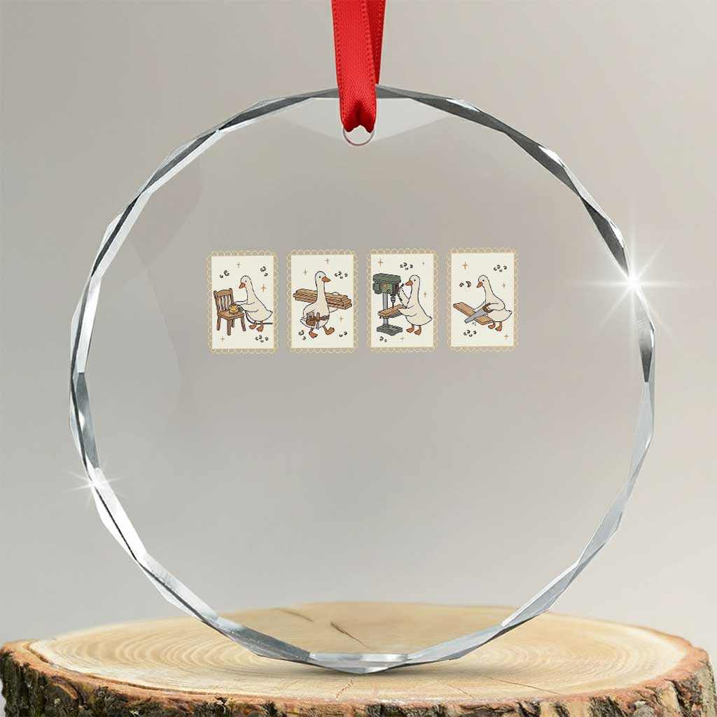 Silly Goose Carpenter Crystal Glass Ornament Funny Woodworker Dad Gift