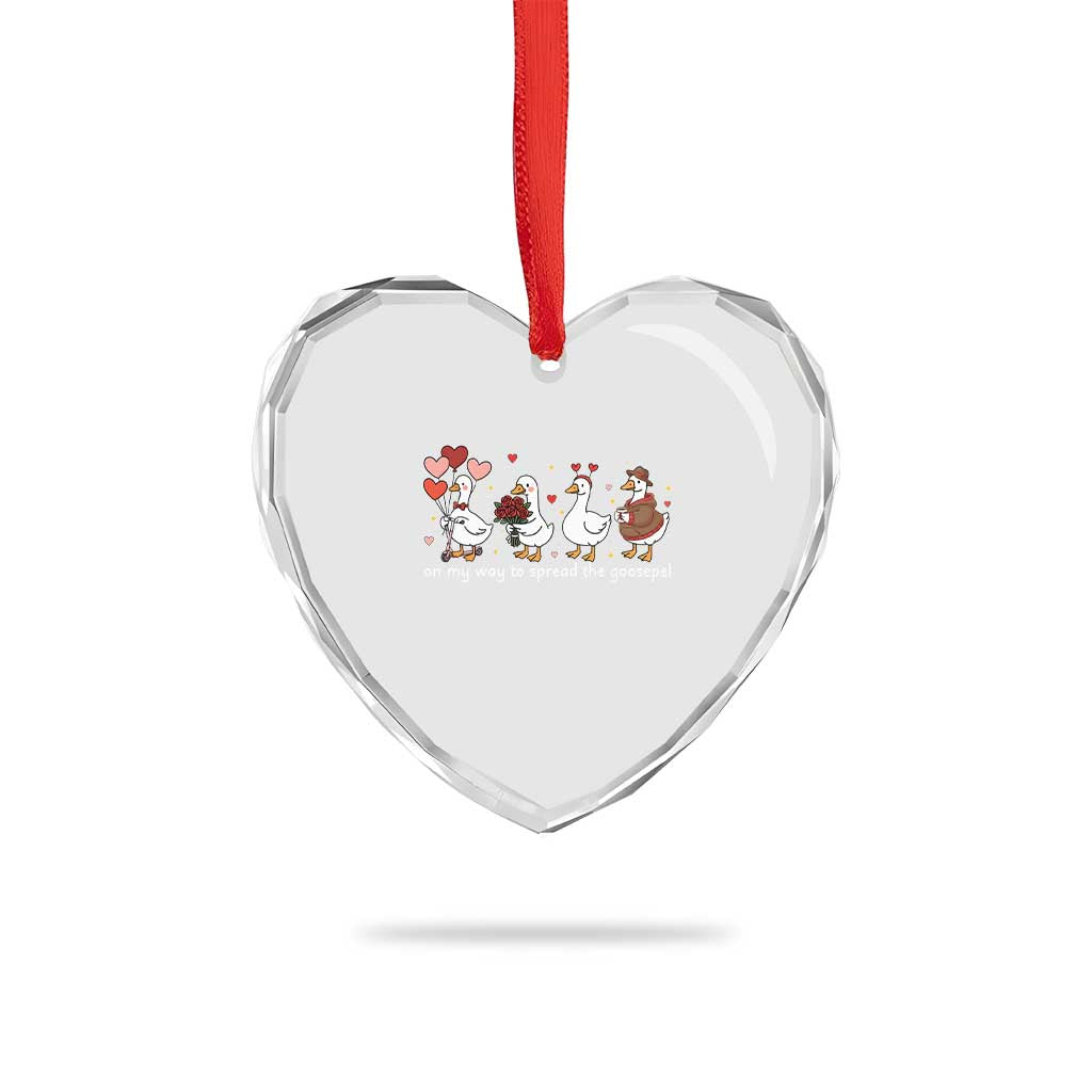 Silly Goose Christian Valentine Gospel Heart Crystal Glass Ornament On My Way To Spread The Goosepel - Wonder Print Shop