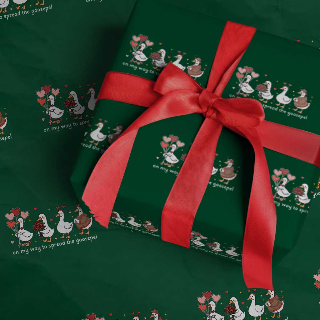 Silly Goose Christian Valentine Gospel Wrapping Paper Roll On My Way To Spread The Goosepel - Wonder Print Shop