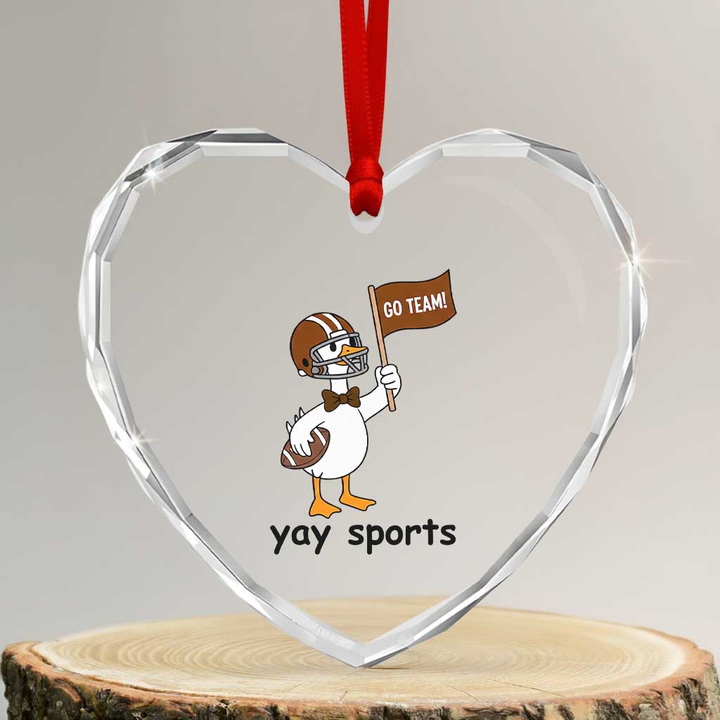 Silly Goose Football Heart Crystal Glass Ornament Yays Sport - Wonder Print Shop