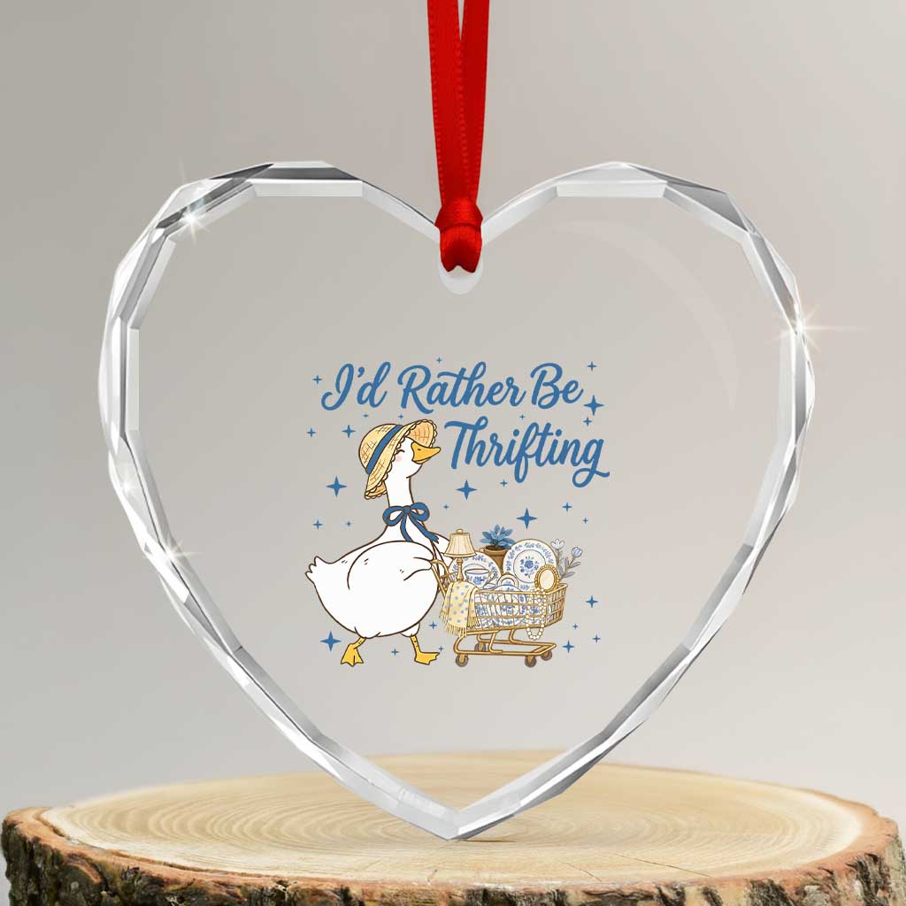Silly Goose I Would Rather Be Thrifting Heart Crystal Glass Ornament Funny Shopping Goose