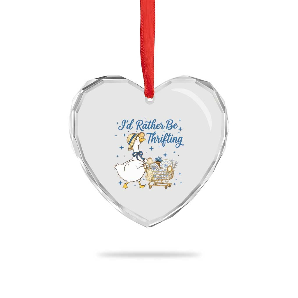 Silly Goose I Would Rather Be Thrifting Heart Crystal Glass Ornament Funny Shopping Goose