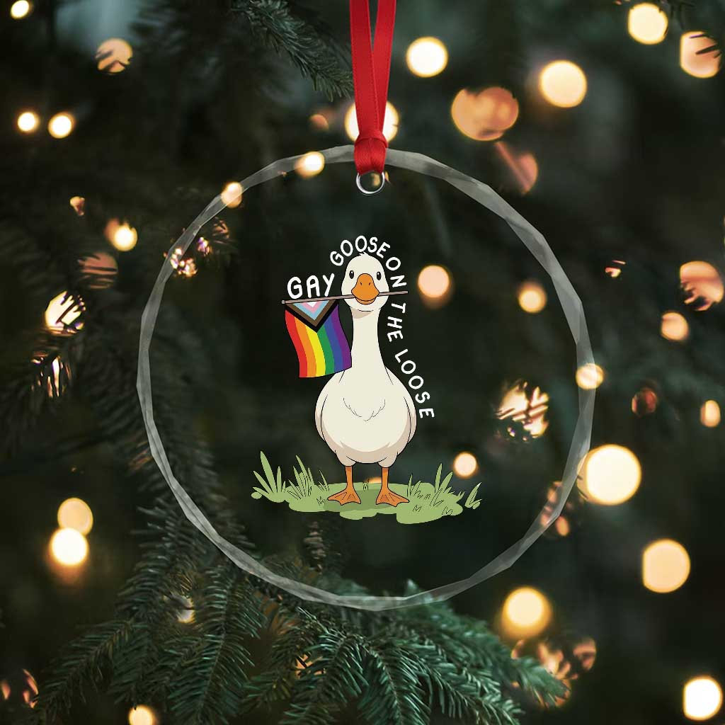 Silly Goose LGBTQ Rainbow Crystal Glass Ornament Funny Gay Pride Month