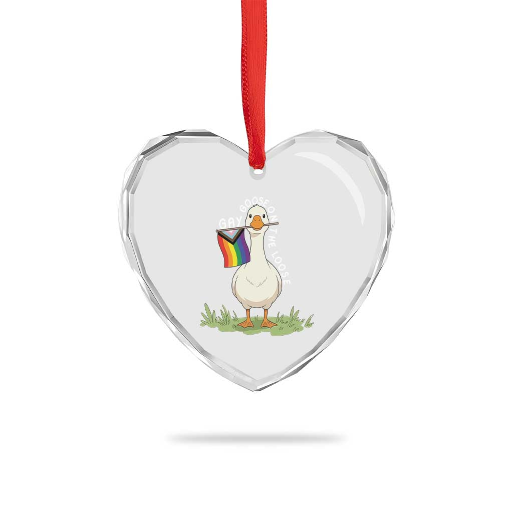 Silly Goose LGBTQ Rainbow Heart Crystal Glass Ornament Funny Gay Pride Month