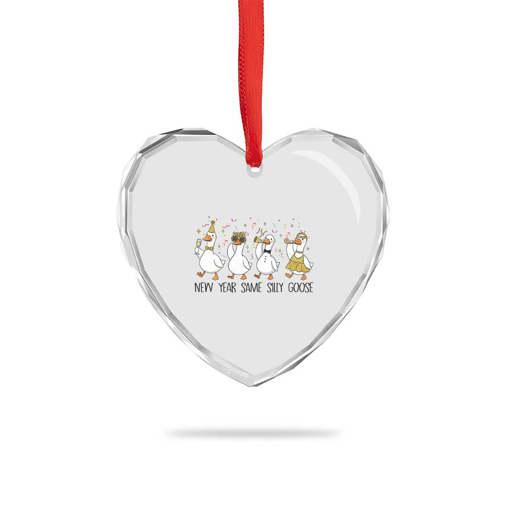 Silly Goose New Years 2026 Heart Crystal Glass Ornament Cute Goose Party Holiday - Wonder Print Shop