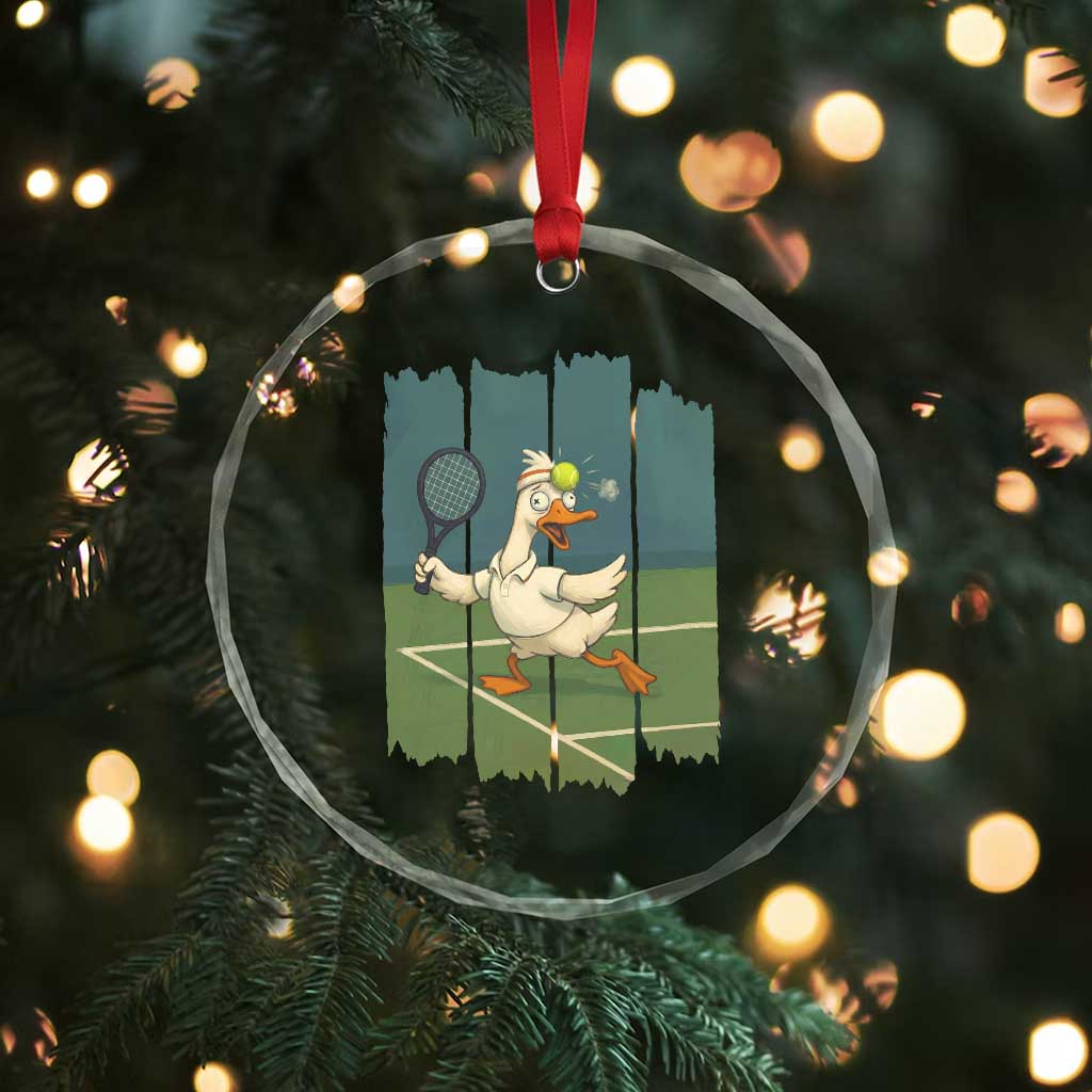 Silly Goose Playing Tennis Crystal Glass Ornament Funny Bird Getting Hit By Ball - Wonder Print Shop