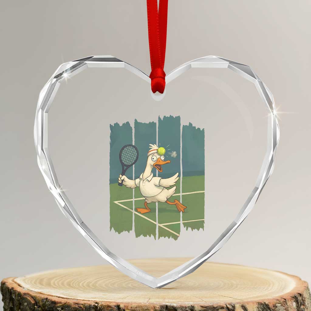 Silly Goose Playing Tennis Heart Crystal Glass Ornament Funny Bird Getting Hit By Ball - Wonder Print Shop