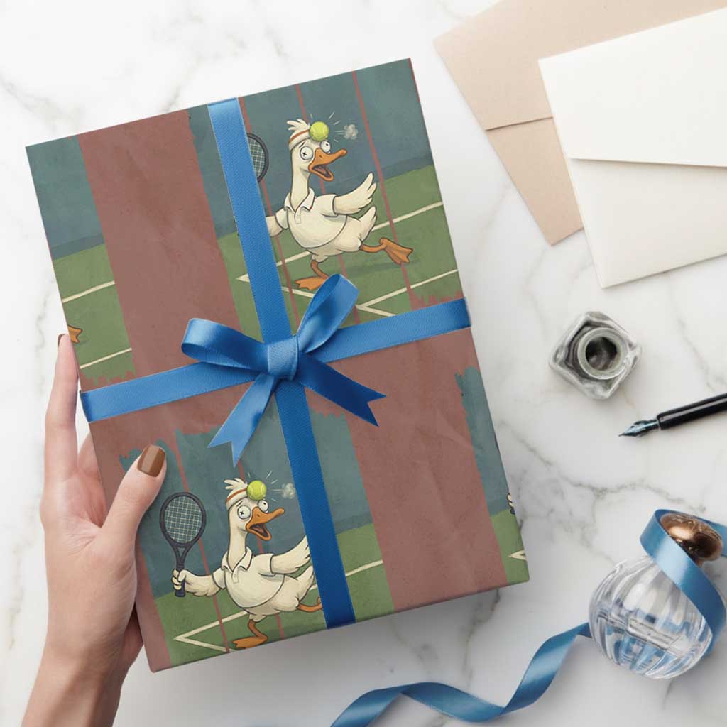 Silly Goose Playing Tennis Wrapping Paper Roll Funny Bird Getting Hit By Ball - Wonder Print Shop