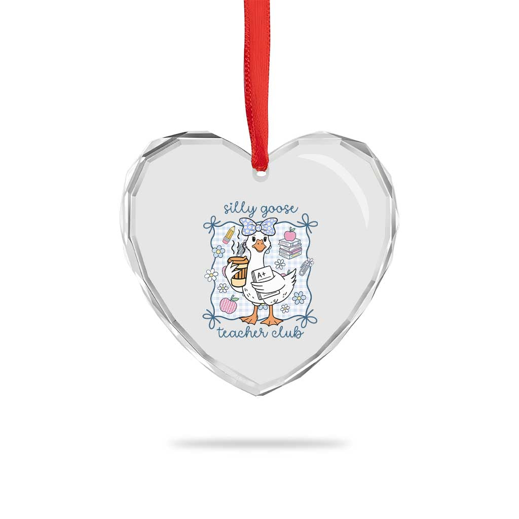 Silly Goose Teacher Club Heart Crystal Glass Ornament Funny Back to School First Day