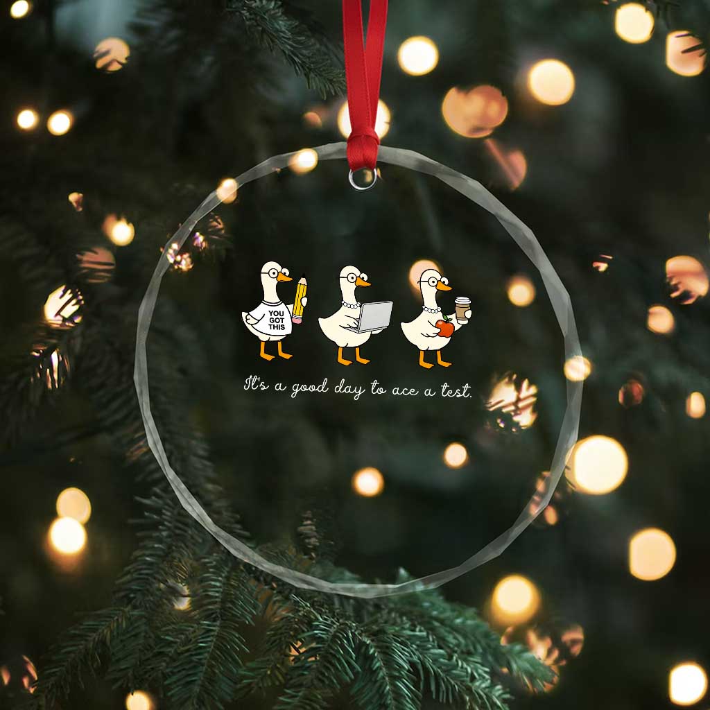 Silly Goose Test Day Crystal Glass Ornament It's A Good Day To Ace A Test Teacher Students
