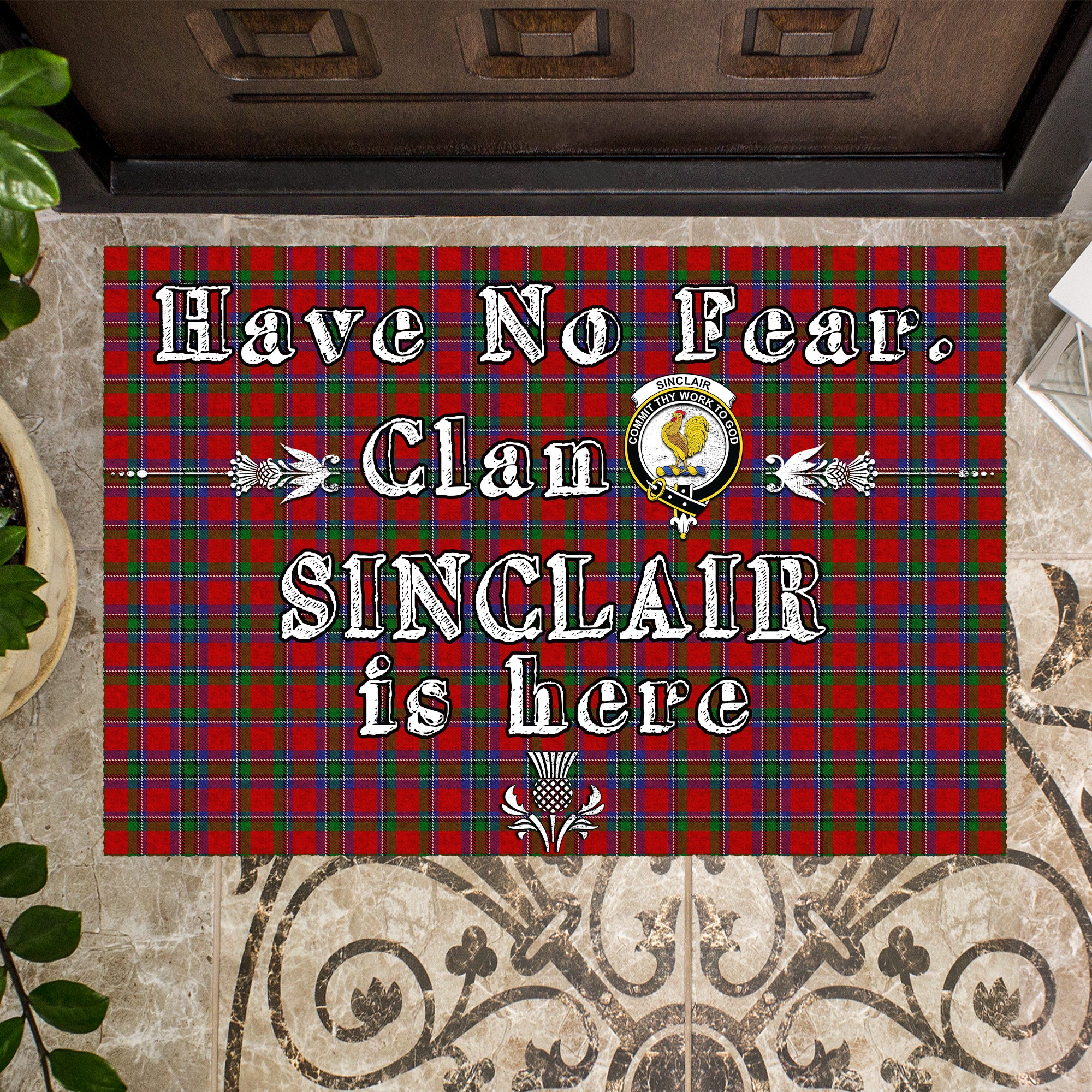 sinclair-clan-tartan-door-mat-family-crest-have-no-fear-tartan-door-mat