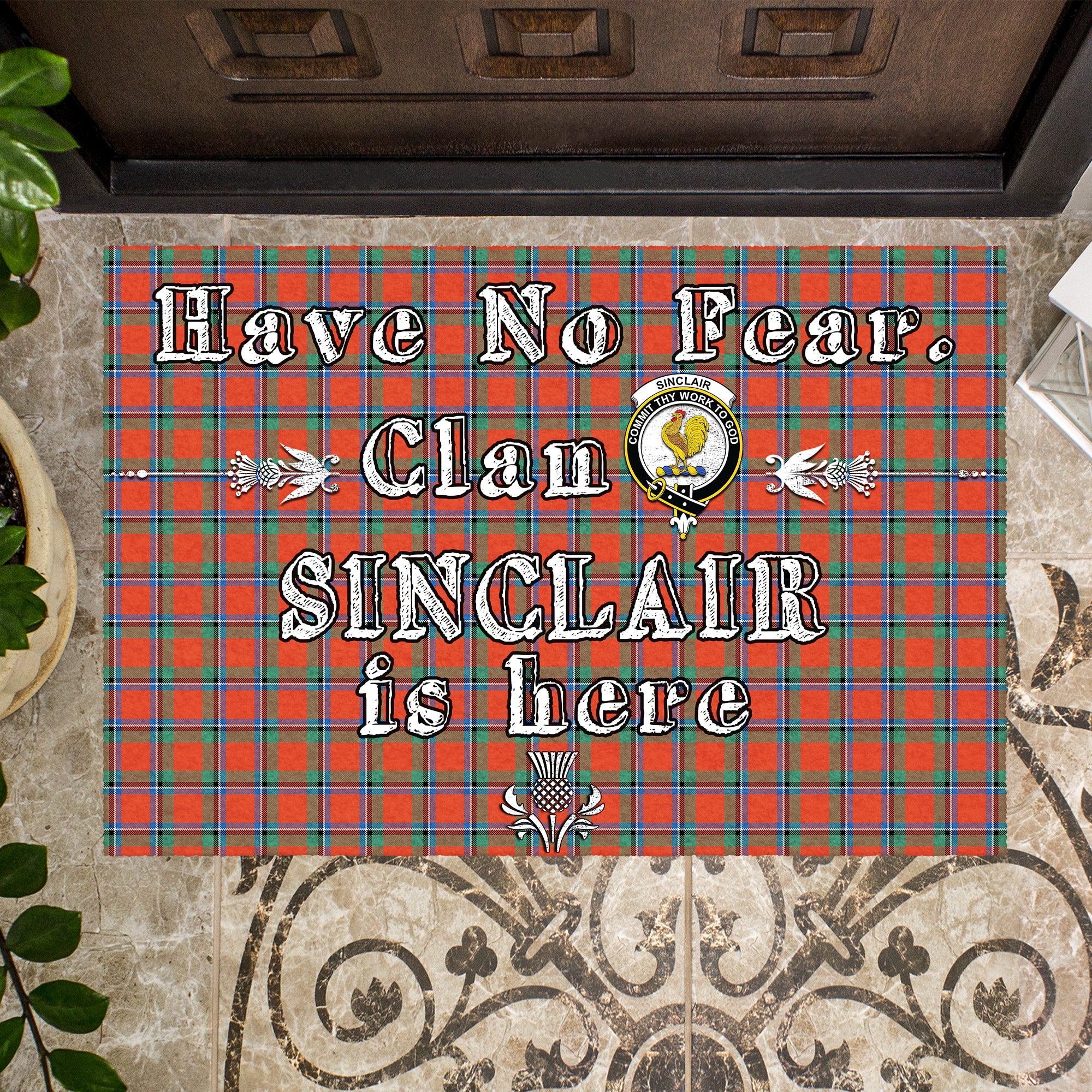 sinclair-ancient-clan-tartan-door-mat-family-crest-have-no-fear-tartan-door-mat
