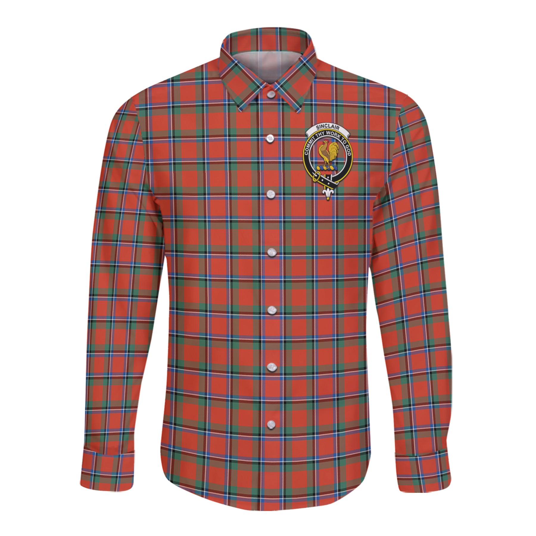 Sinclair Ancient Tartan Long Sleeve Button Up Shirt with Scottish Family Crest K23
