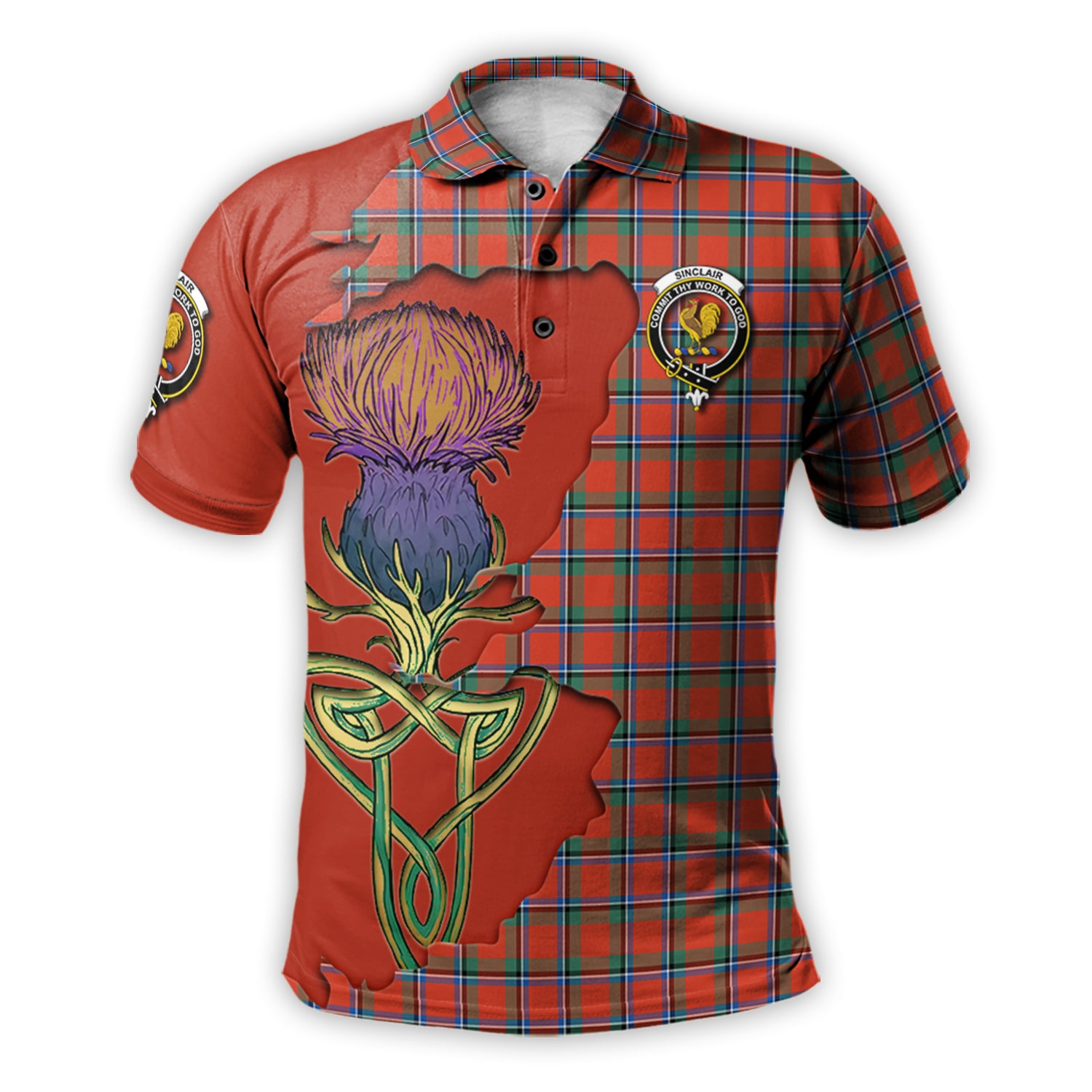 sinclair-ancient-tartan-family-crest-polo-shirt-tartan-plaid-with-thistle-and-scotland-map-polo-shirt