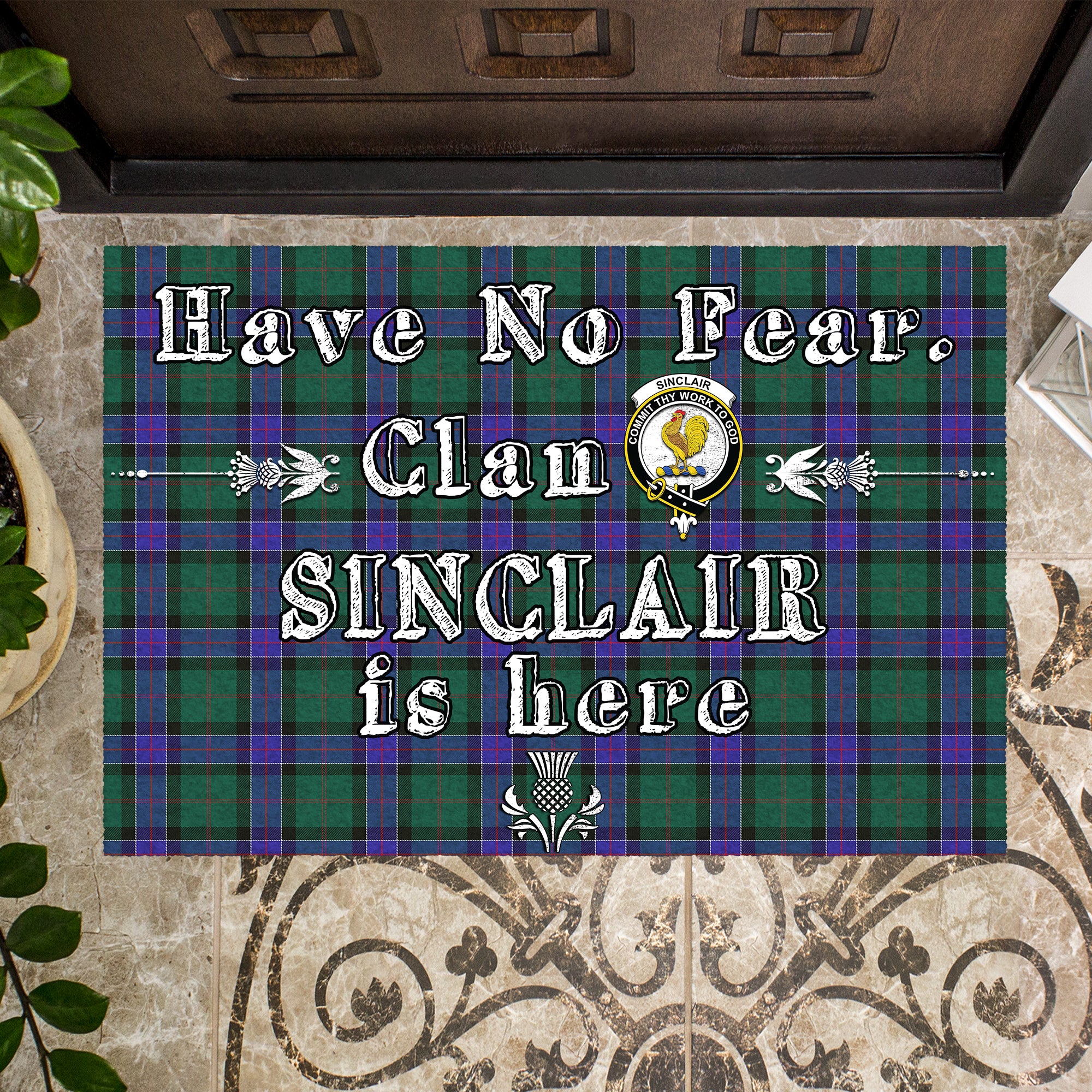 sinclair-hunting-modern-clan-tartan-door-mat-family-crest-have-no-fear-tartan-door-mat