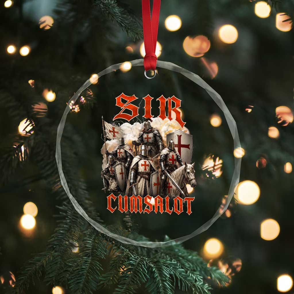 Sir Cumsalot Funny Offensive Knight Meme Bootleg Graphic Crystal Glass Ornament