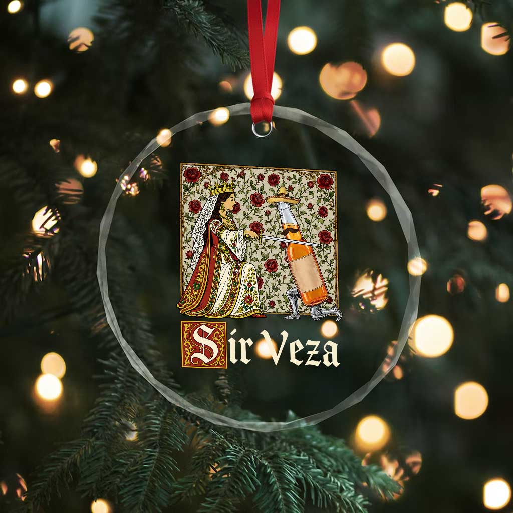 Sir Veza Beer Medieval Knight Pun Sombrero Cinco De Mayo Crystal Glass Ornament