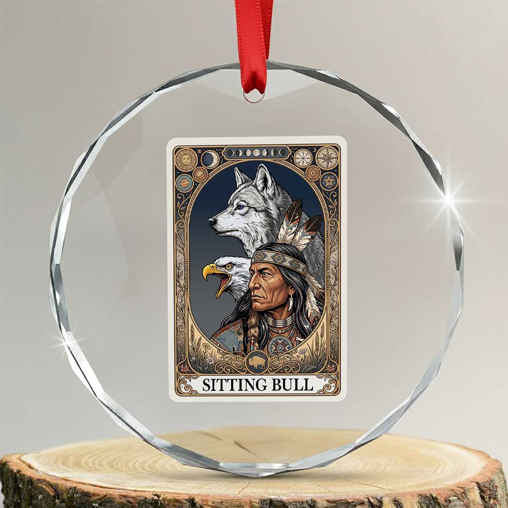 Sitting Bull Native American Chief Crystal Glass Ornament Vintage Tarot Card Illustration