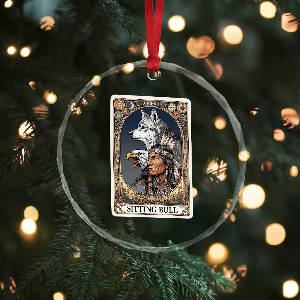 Sitting Bull Native American Chief Crystal Glass Ornament Vintage Tarot Card Illustration