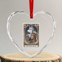 Sitting Bull Native American Chief Heart Crystal Glass Ornament Vintage Tarot Card Illustration